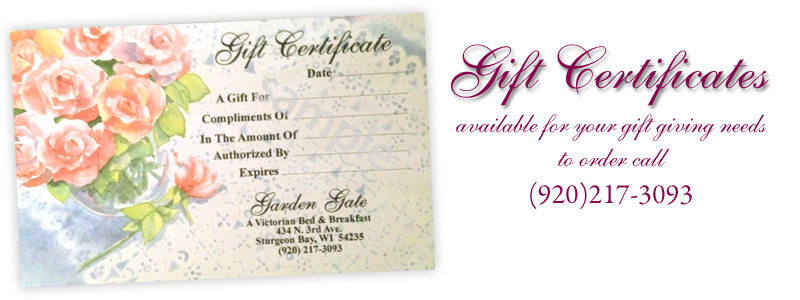 Gift Certificate - Garden Gate BB, Sturgeon Bay, WI